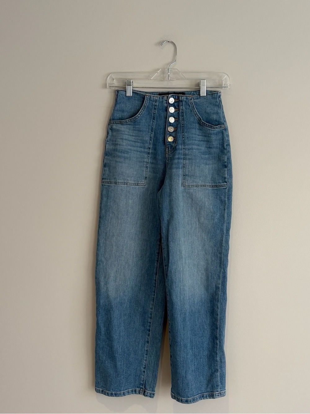 Veronica Beard Crosbie Wide Leg High-Rise Button Fly Crop Barrel Jeans Size 24